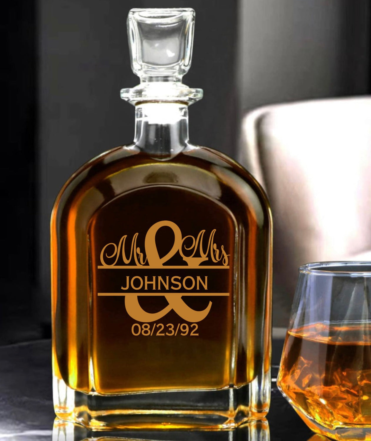 Special Occasion Engraved Decanter and 2 Whiskey Glasses