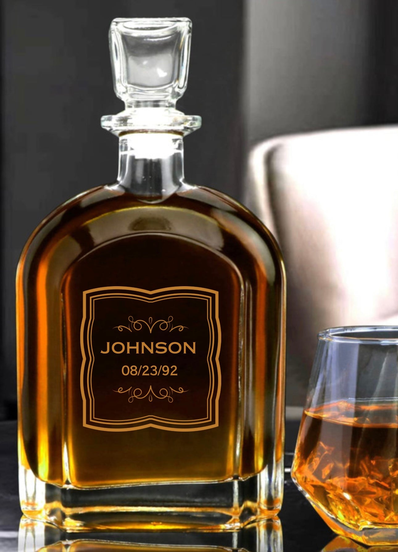 Special Occasion Engraved Decanter and 2 Whiskey Glasses