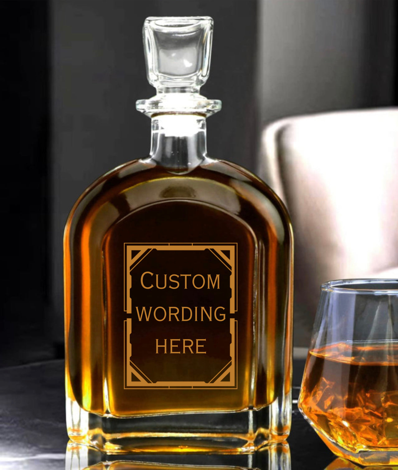 Special Occasion Engraved Decanter and 2 Whiskey Glasses