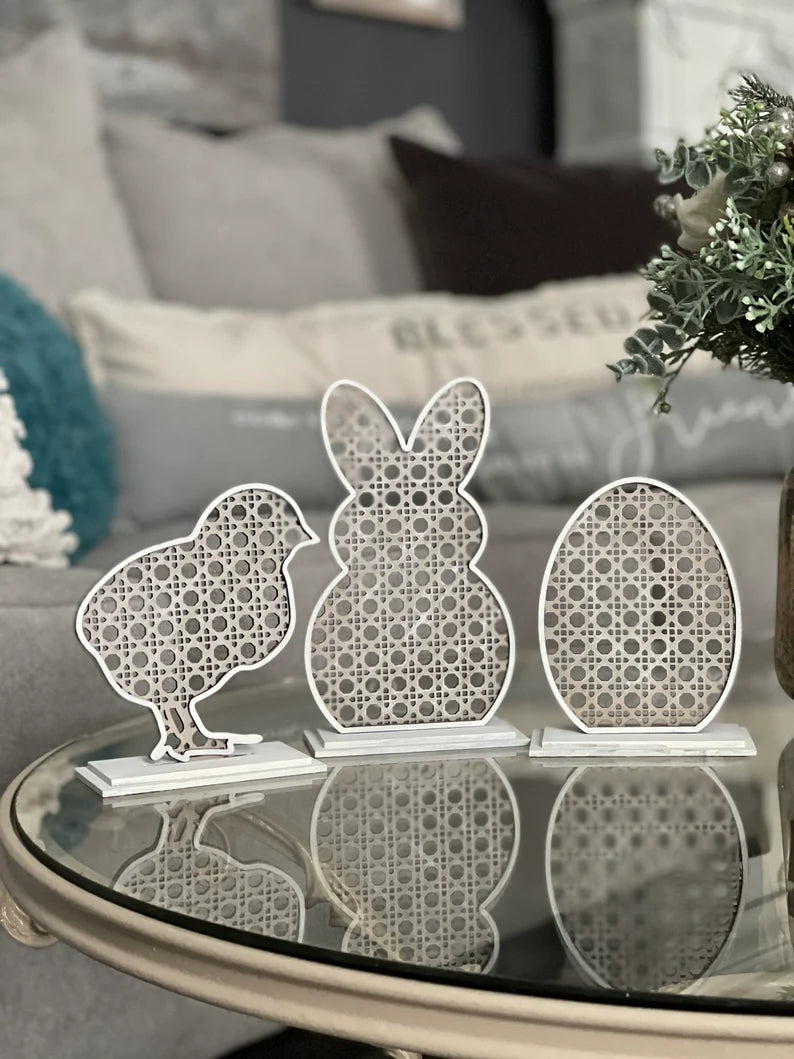 Chick Bunny Egg Rattan Trio