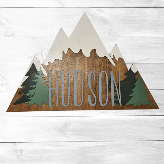Mountain Woodland Forest Baby Name Sign