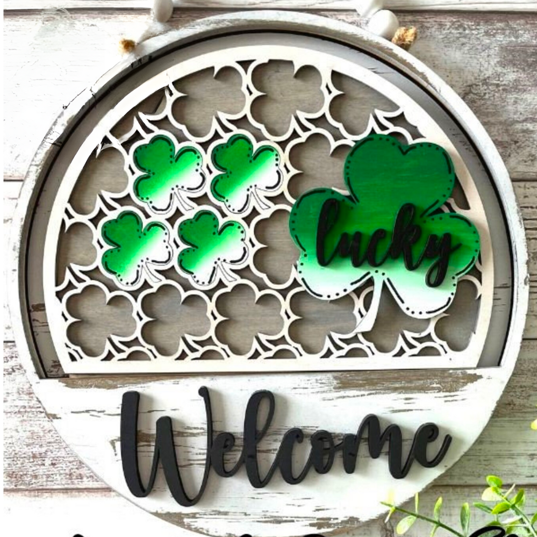 St. Patricks Day Clovers Welcome Sign Slotted Theme