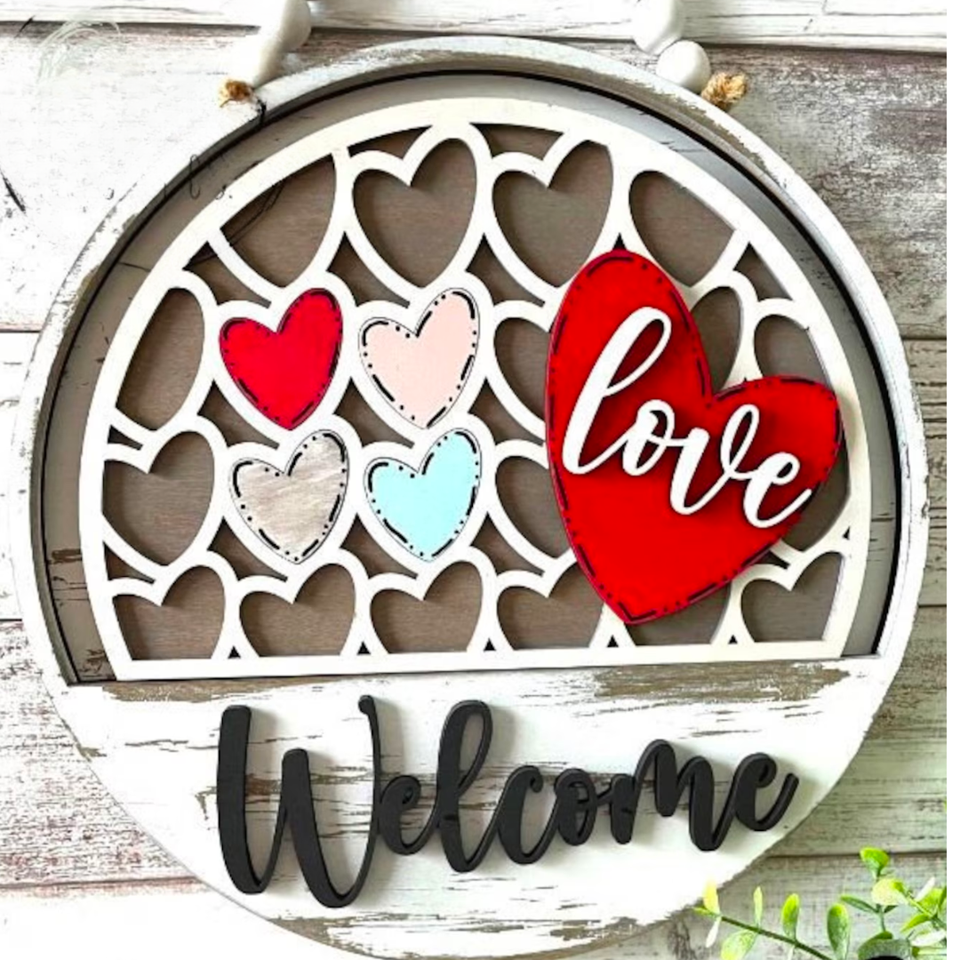 Valentine's Hearts Welcome Sign Slotted Theme