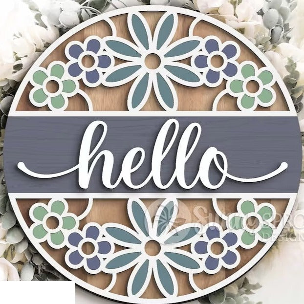 Hello Flower Round Sign 15 Inch Sign