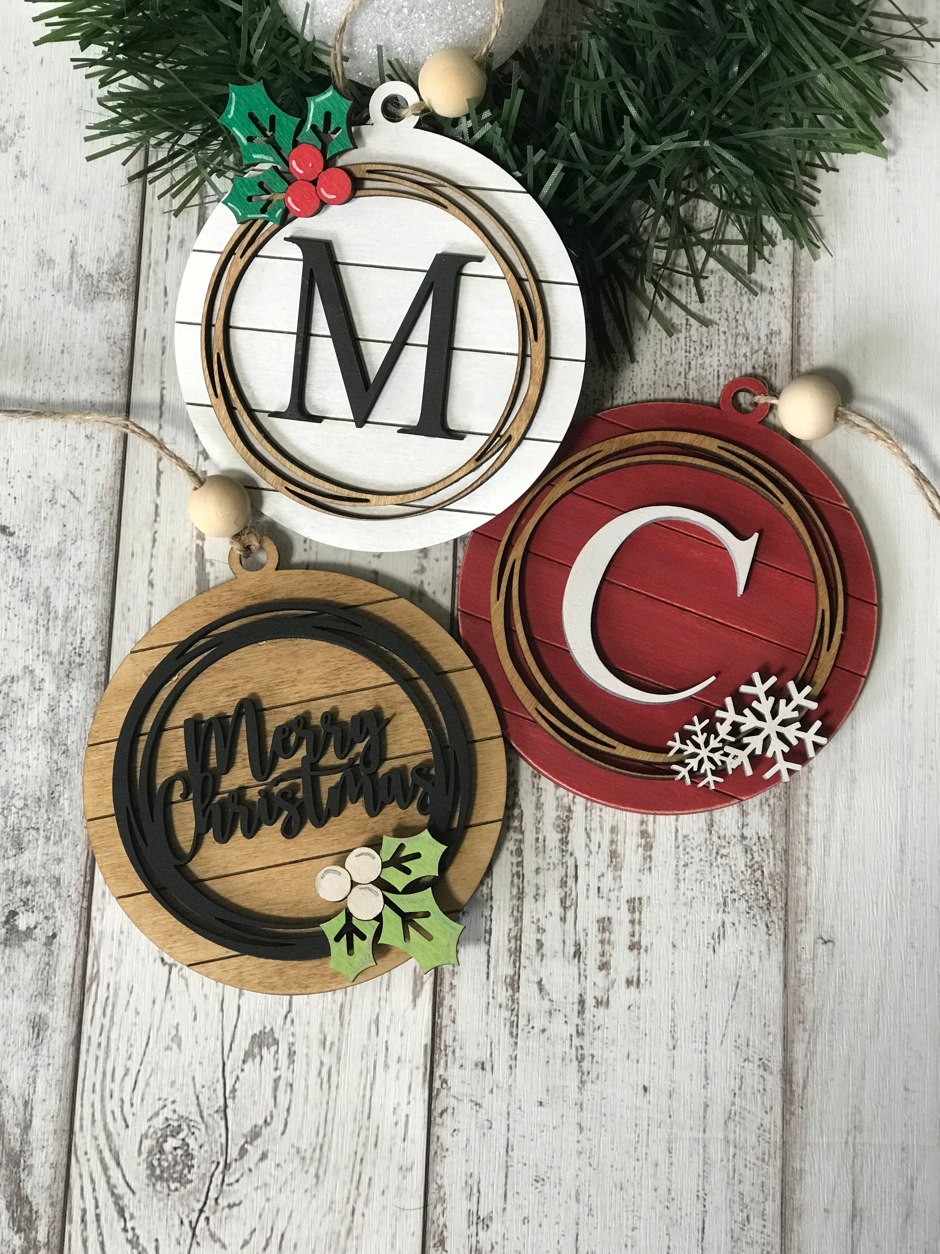 Initial Shiplap Christmas Ornament