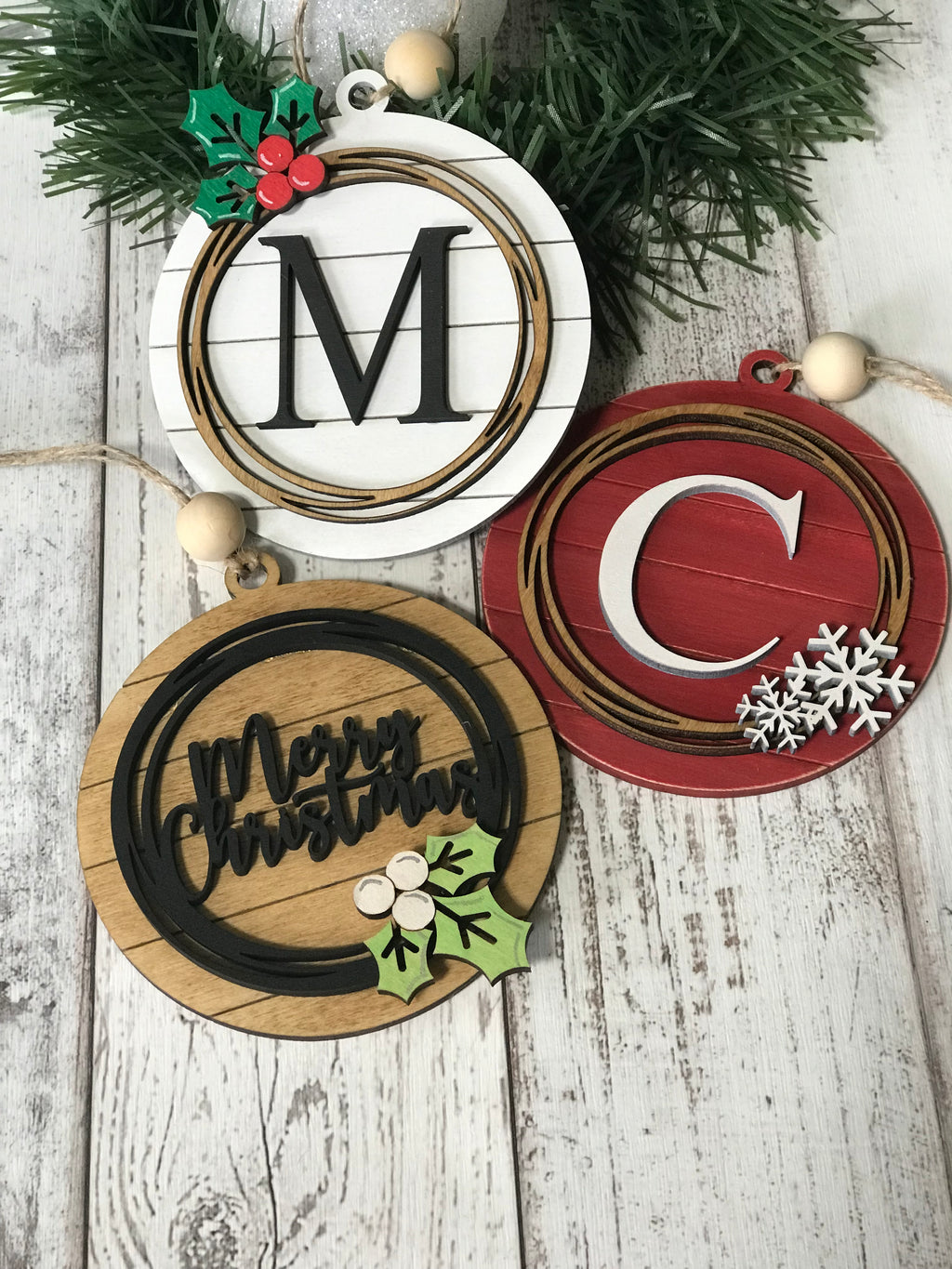 Initial Shiplap Christmas Ornament