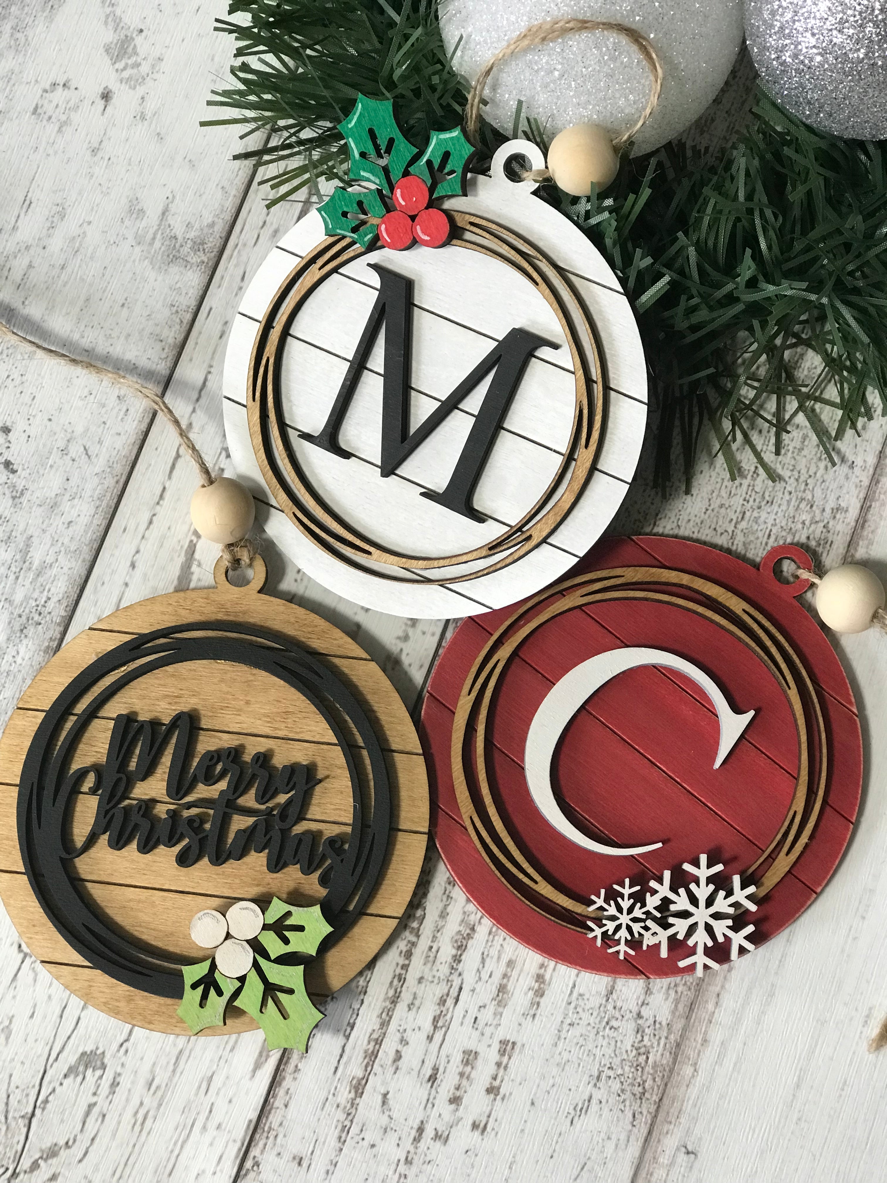 Initial Shiplap Christmas Ornament