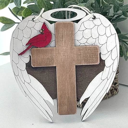 Personalized Cardinal Angel Wings and Cross Ornament