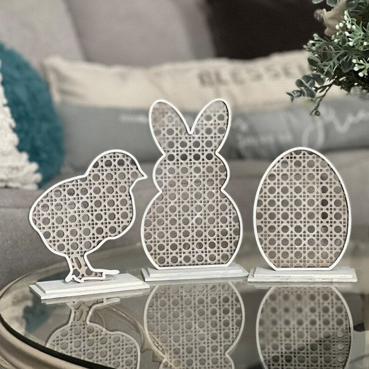 Chick Bunny Egg Rattan Trio