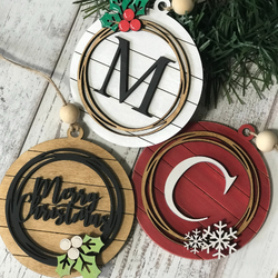 Initial Shiplap Christmas Ornament