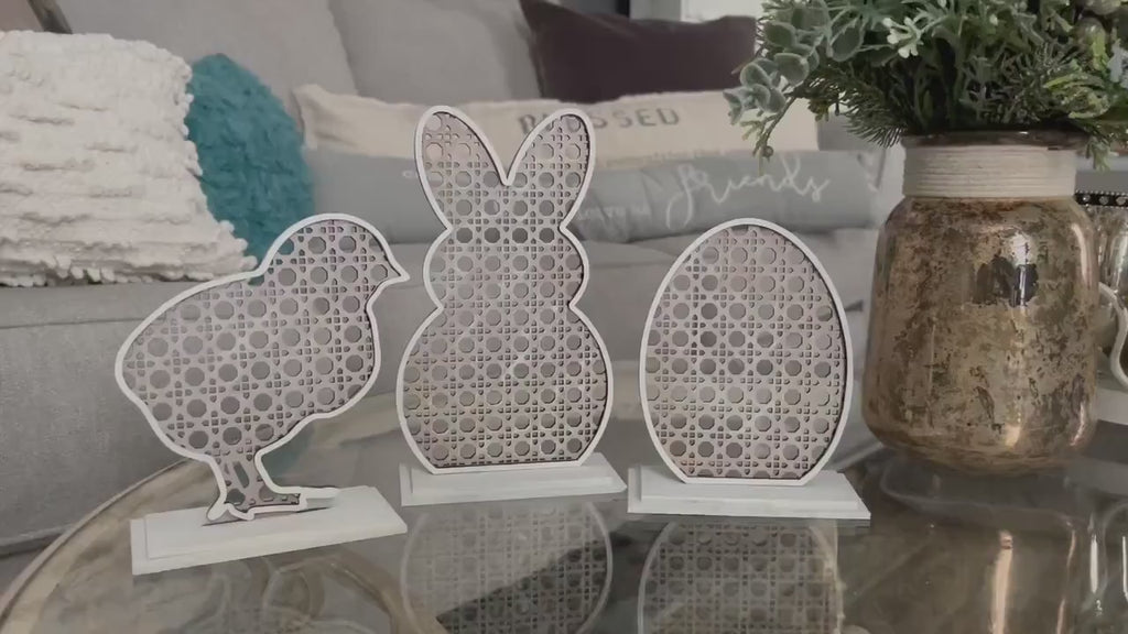 Chick Bunny Egg Rattan Trio