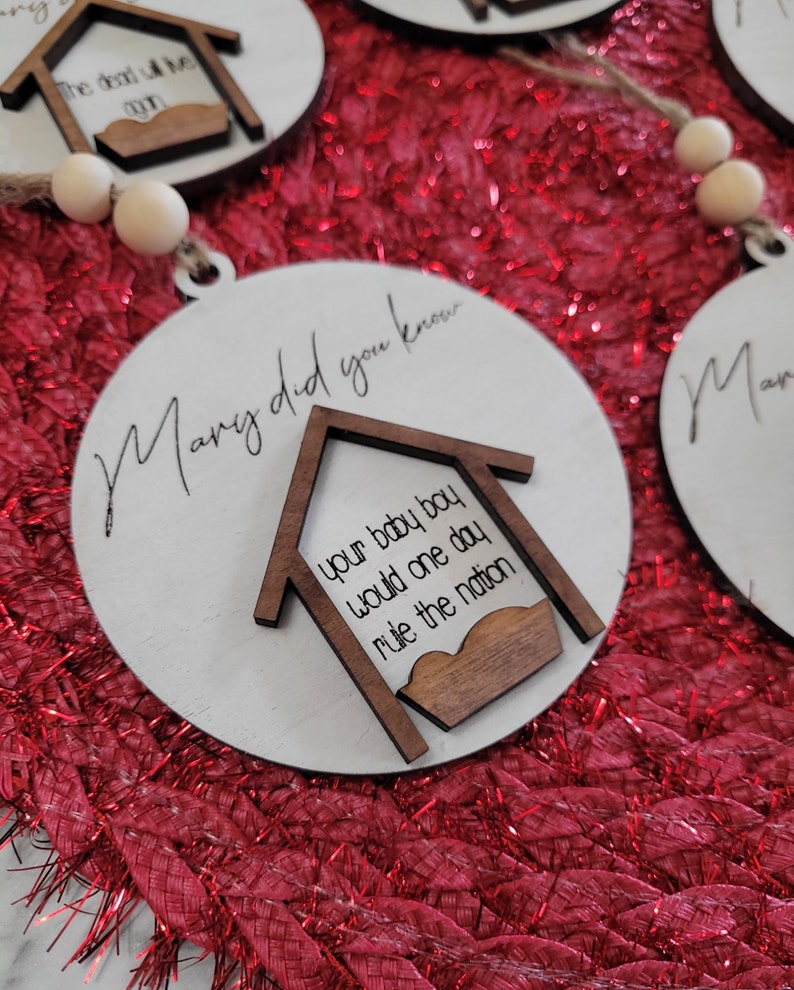Set of 13 Mary Did You Know Ornaments in a Wooden Keepsake Box
