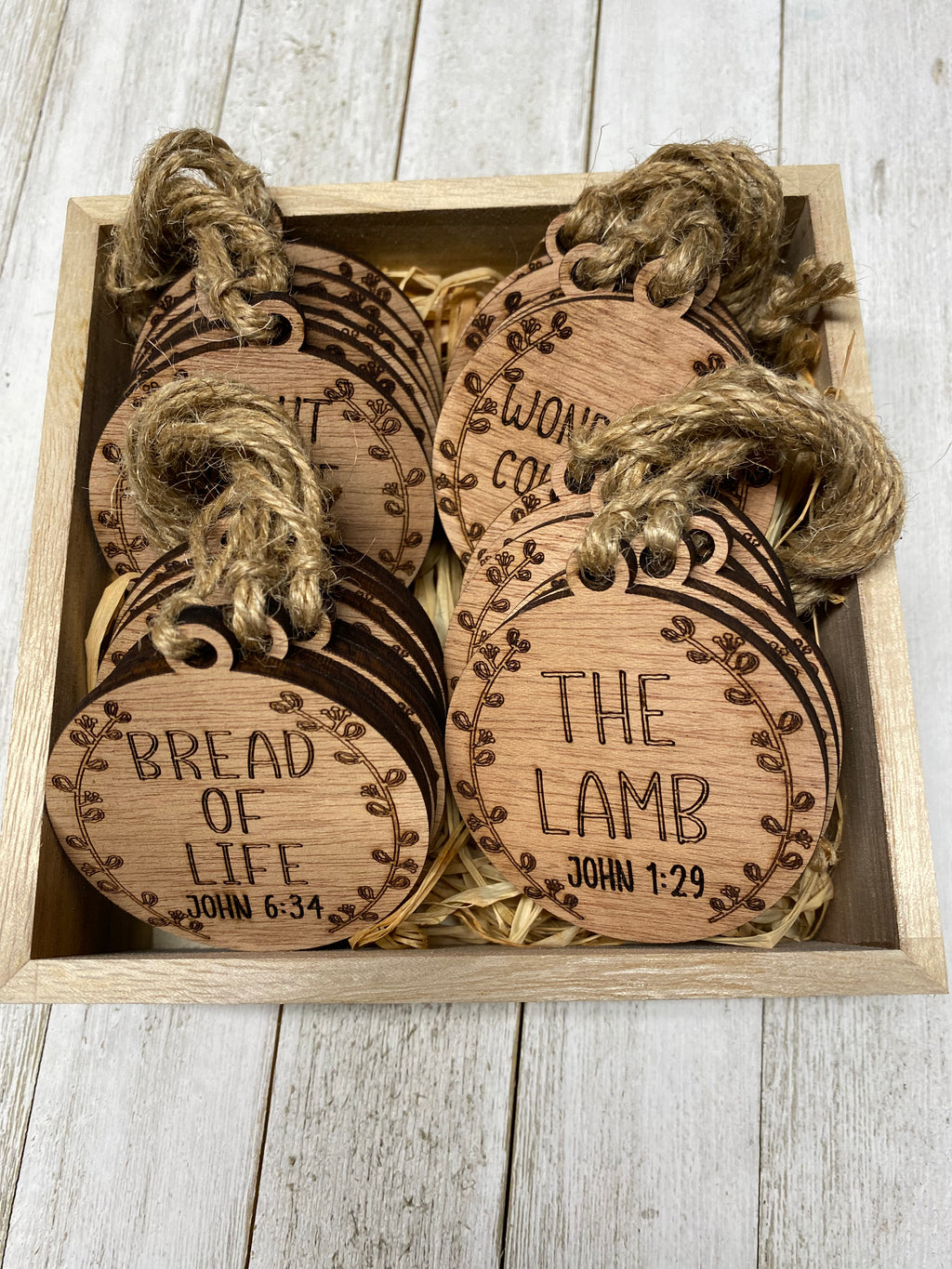 25 Names Of Jesus Ornaments in a Keepsake Box