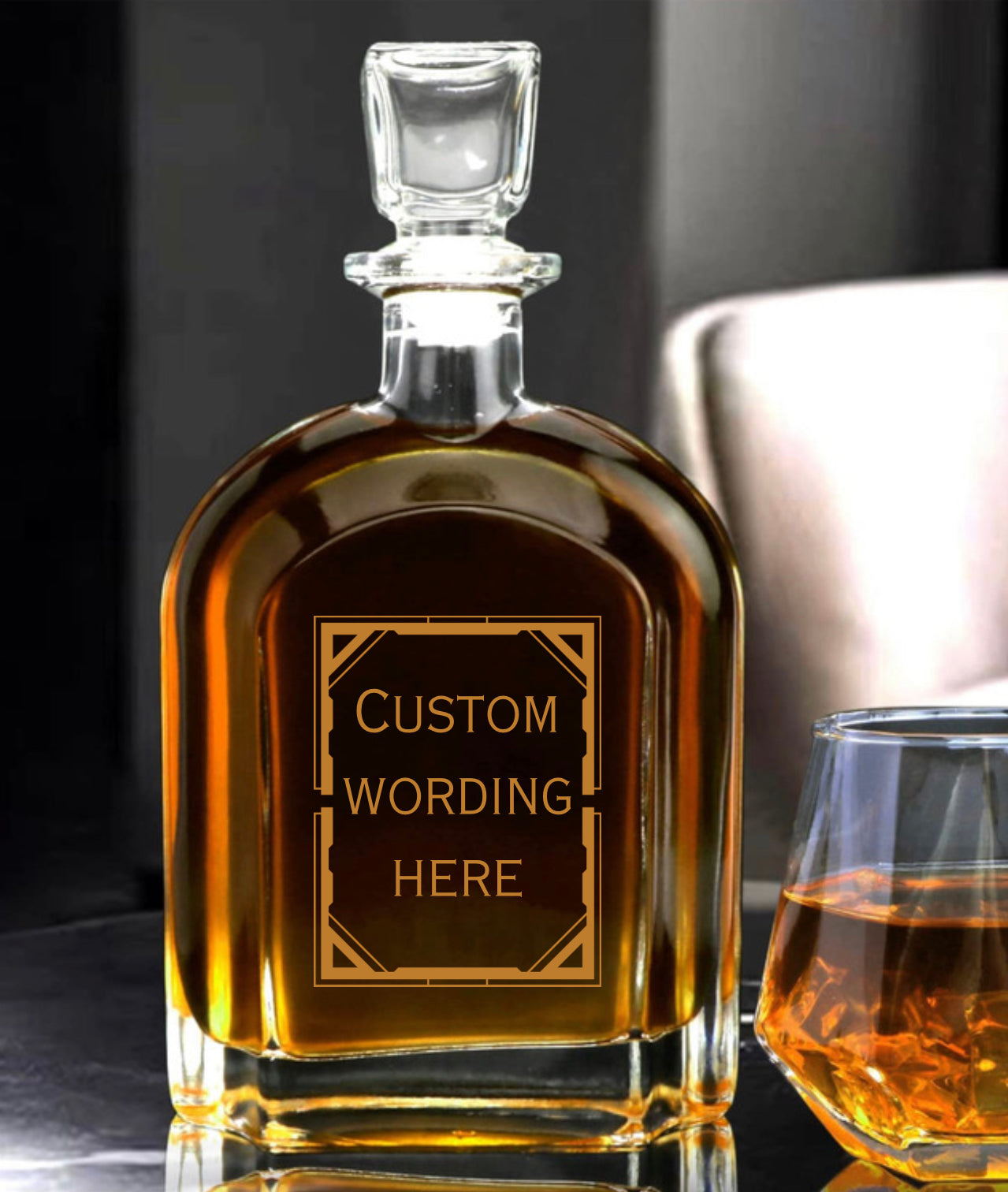 Personalized Wedding Engraved Decanter and 2 Glasses