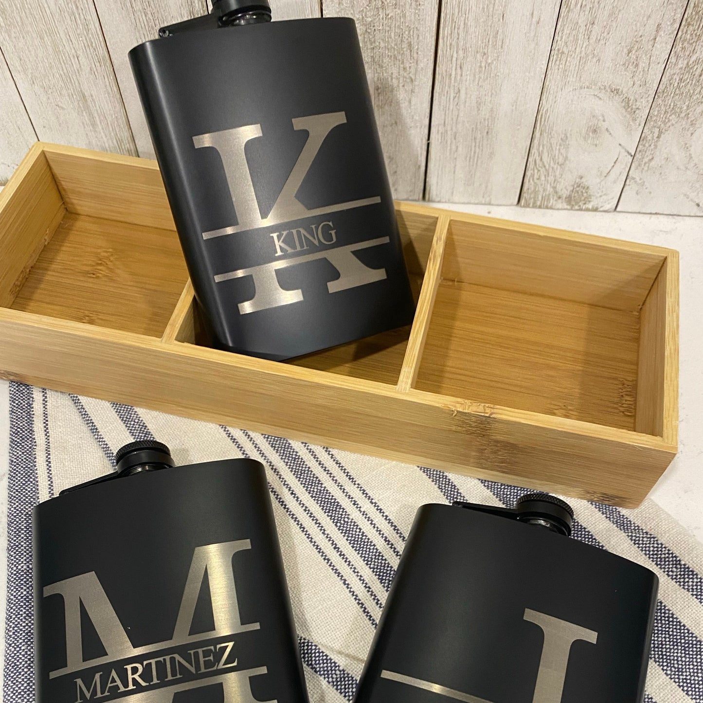 Personalized Spilt Monogram Engraved Flask