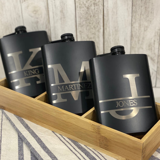 Personalized Spilt Monogram Engraved Flask