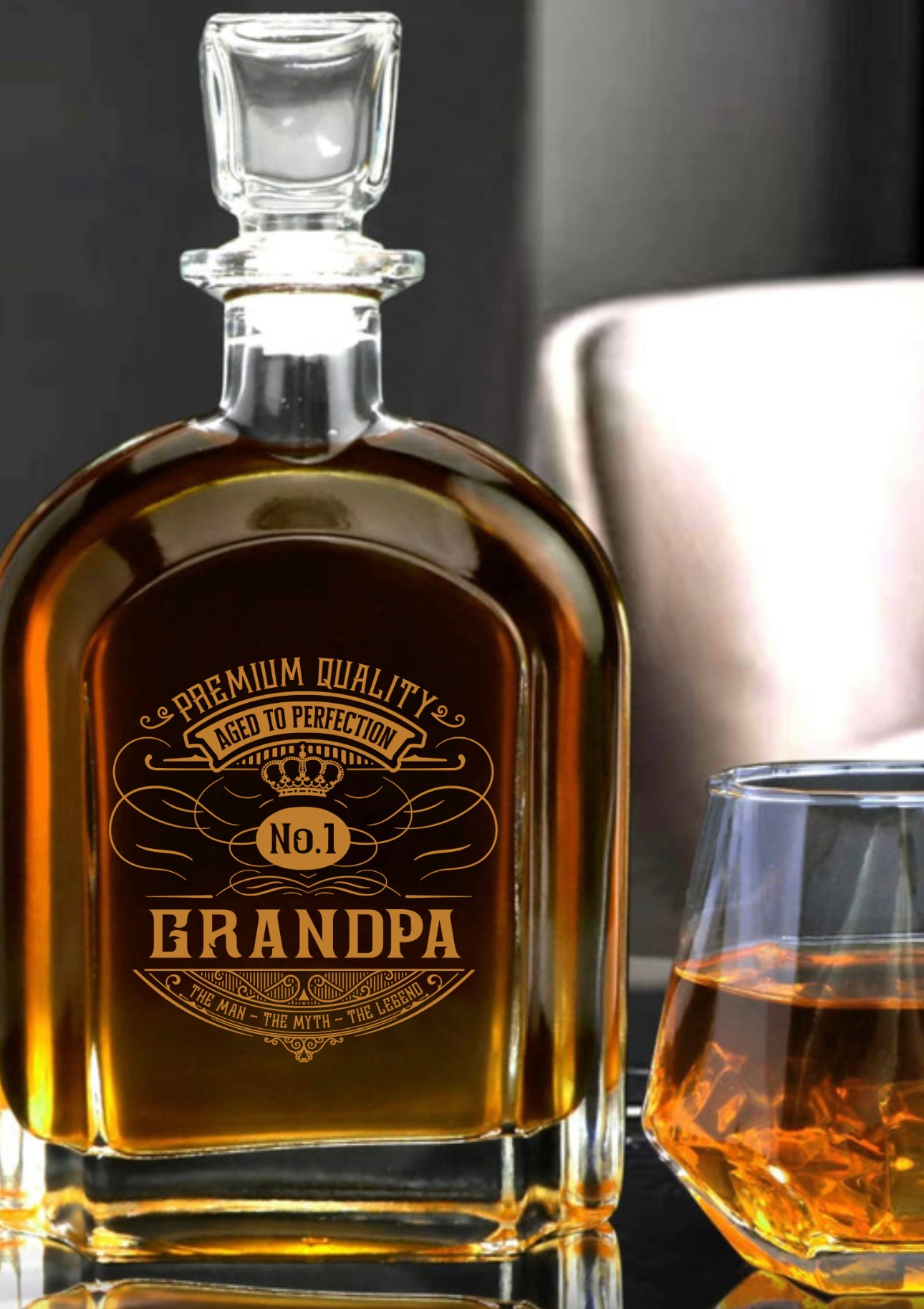 Personalized Engraved Decanter and 2 Whiskey Glasses